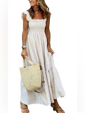 chouyatou Women's Retro Plaid Smocked Dress